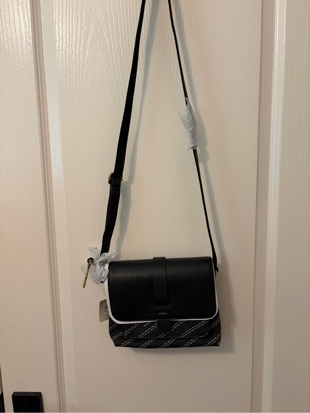 Fossil Black Crossbody Bag with White Trim